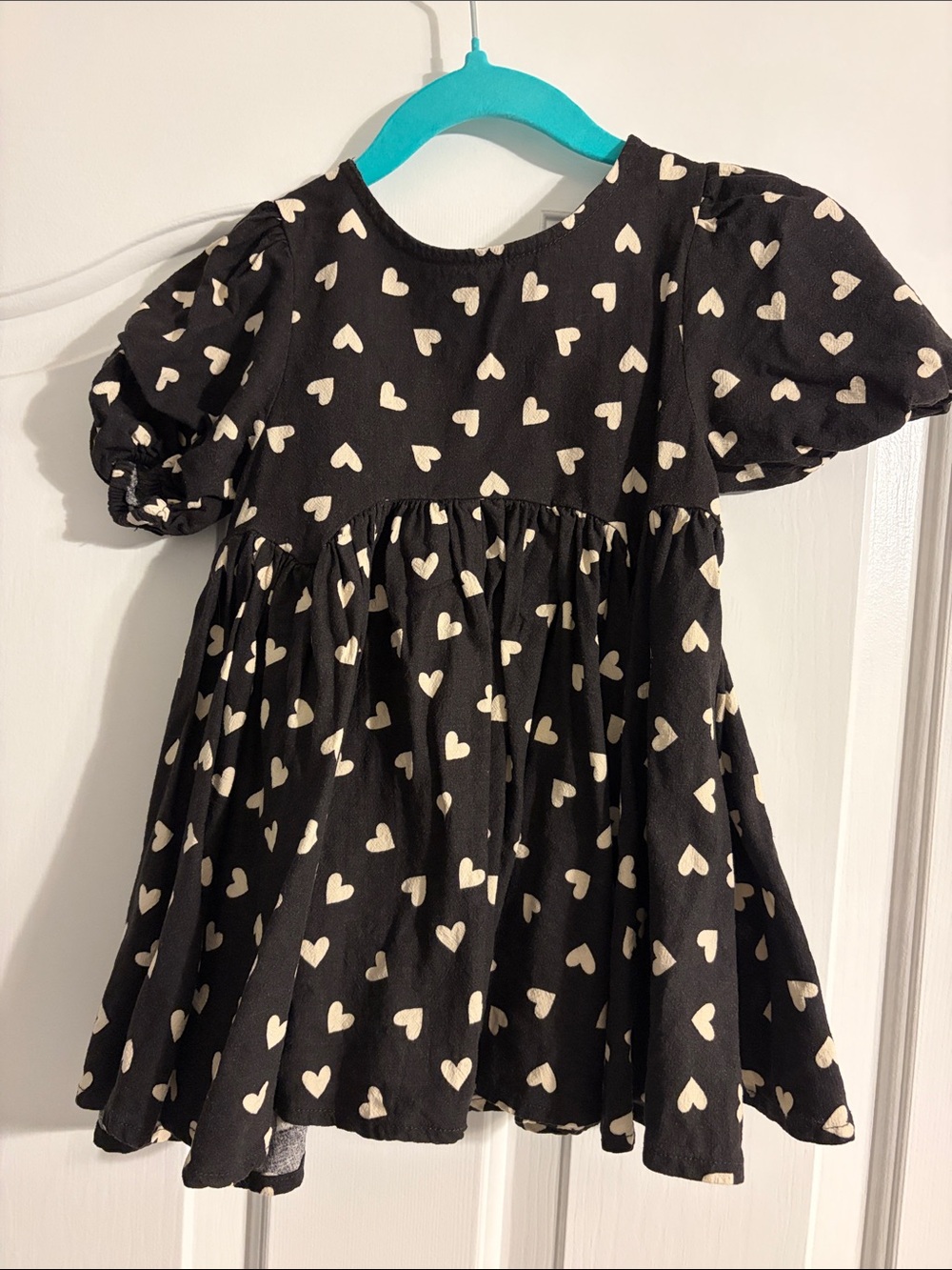 Rylee and Cru 2-3y Black Heart-Print Puff Sleeve Kids Dress